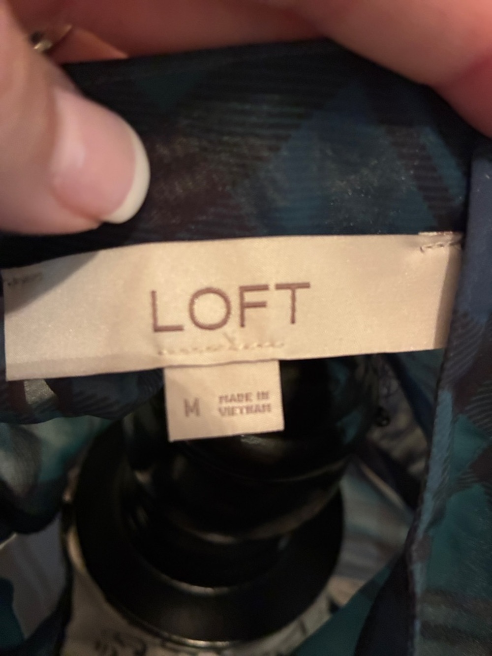 LOFT Sheer Plaid Ruffle Sleeve Top in Navy and Green - Picture 3 of 14